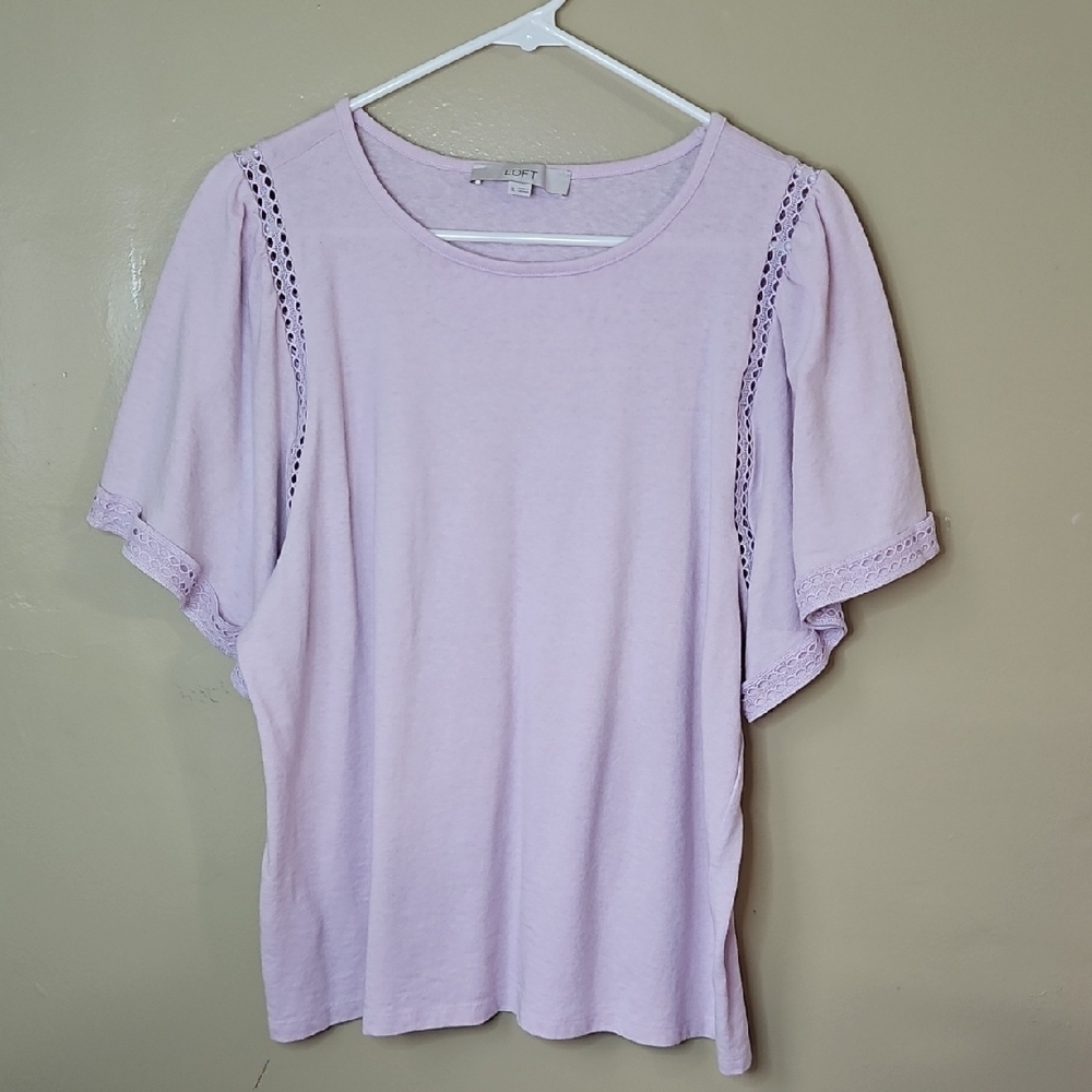 LOFT Purple Relaxed Blouse with Flutter Sleeves